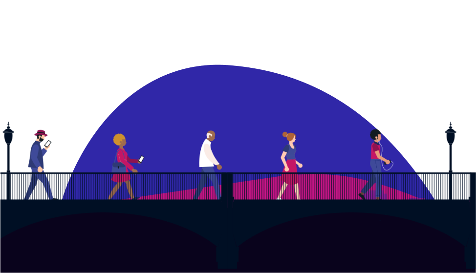 Illustration of 5 people walking